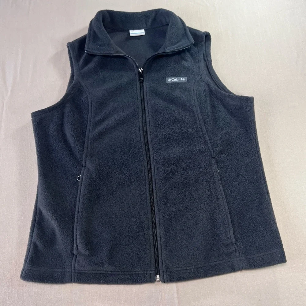 Columbia Benton Springs Women’s Large Fleece Vest Black Zip Front